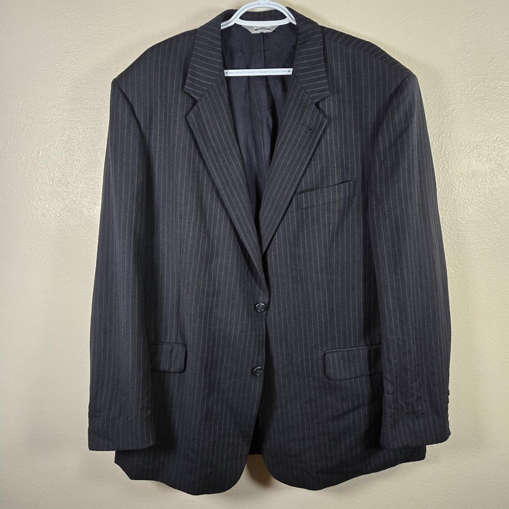 Stafford Suit Jacket Mens 43L Gray Wool Cashmere 2Button Pinstripe PROJECT PIECE